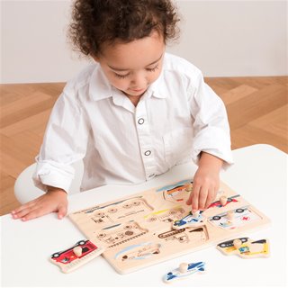 New Classic Toys - Puzzle à Boutons - Transport - 8 pièces - Bois 100% certifié FSC®